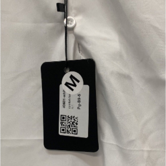 Pologize Mens White Shirt Partial Button Short Sleeve Sz Med Standing Collar - Picture 2 of 4